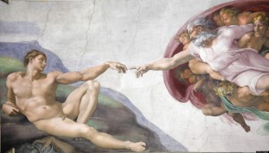 The Creation of Adam by Michelangelo at the Sistine chapel, Vatican city, Rome, Italy